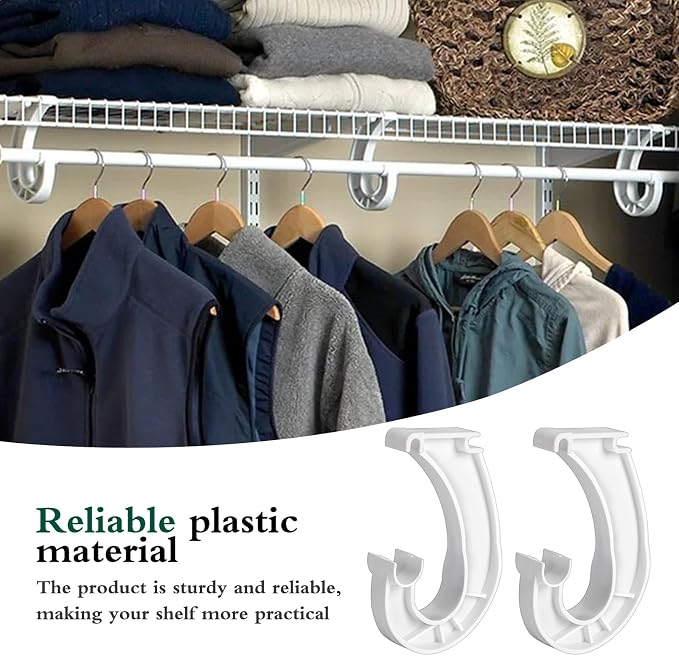 4Pcs Hanging Closet Rod Support,3/4 Closet Shelf Rod Holder,Sturdy J-Shaped Closet Brackets for Hanging Clothes,Cabinets Storage and Curtain