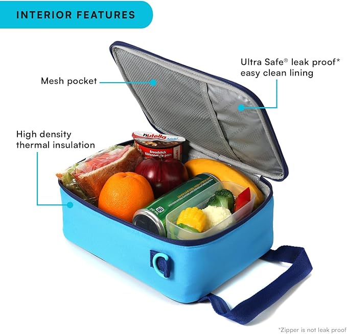 Arctic Zone Urban Lunch Box Combo for Kids with Gel Ice Pack and Sandwich Container, Insulated Bag for Travel Lunch with Adjustable Strap, True Blue