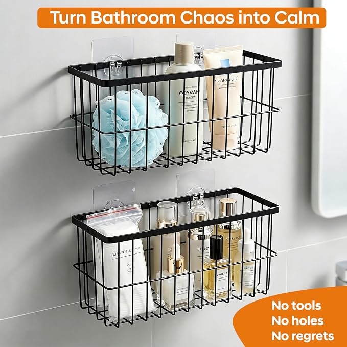 FAMNONE 2-Pack Adhesive Cabinet Door Organizer, 5.9" Inside Cabinet Storage | Lid Organizer for Cabinet, No Drill Wall Mounted Storage Box for Pantry Door, Kitchen & Bathroom Space Saving Organizer