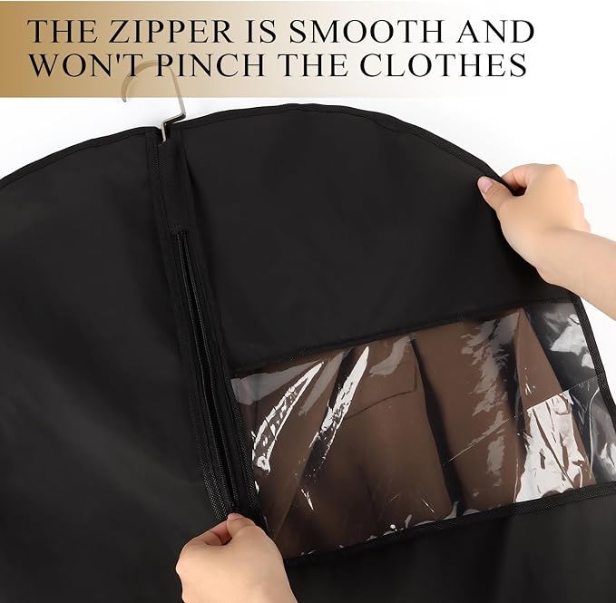 55Inch Garment Bags Covers, Black Hanging Clothes Bag, Suit Cover Bags with Clear Window for Hanging Closet Clothes Storage and Travel (1, Black, 55 inch)