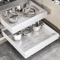 Seinloes 2 Pack Pull Out Cabinet Organizer 22" Deep,Full Extension 3 Slide Rails Slide Out Drawers With Raising Pad for Framed Cabinets,Expandable Width (12.3"-20.5"),No Drill Roll Out shelf,White