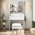 Makeup Vanity Desk with Lights,Small Vanity with Adjustable Brightness Mirror for Samll Spaces,Makeup Vanity with 3 Drawers,Storage Shelf,Bedroom Dressing Table