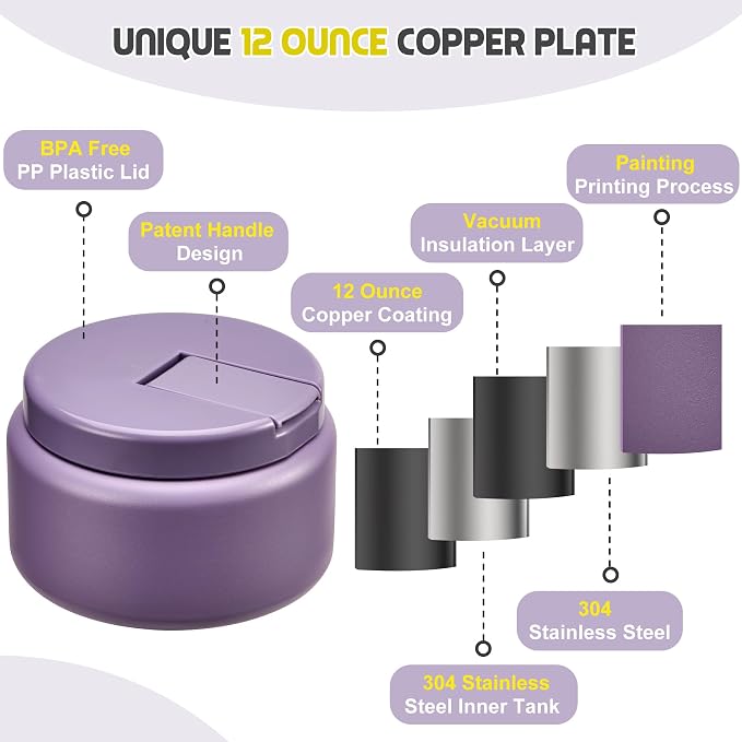BOSEDSANG 13.5oz Soup Thermo for Hot Food Kids with Buckle Lid Insulated Vacuum Food Jar Wide Mouth Leakproof Stainless Steel Lunch Container -Purple