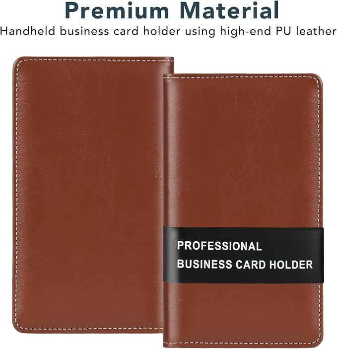 Leather Professional Business Card Holder Organizer Book - 300 Card Capacity Premium PU Folder with Soft Cover, Name Card Credit Cards Binder for Men/Women, Red Brown