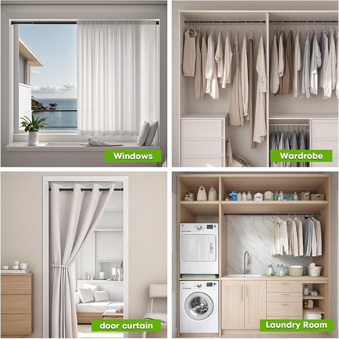 Tension Curtain Rod 30 to 64 inch Adjustable Curtain Rod No Drilling Black Shower Expandable Spring Tension Rod Pressure Spring Curtain Rods for Windows