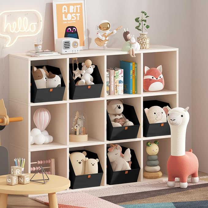 Homsorout Fabric Closet Storage Cubes - 4 Pack Square Storage Bins with Dual Handles for Clothes, Towels, Toys, Cube Storage Organizers for Bedroom, Nursery, Shelves, Closet, Small Spaces, Black
