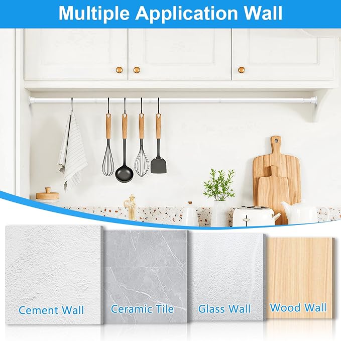 MEXAU 1 Pack Spring Tension Curtain Rods 31-76 Inch White Shower Curtain Rod No Drilling Adjustable Spring Loaded Curtain Rods 7/8" Diameter Shower Rods for Window Bathroom Closet Doorway Door