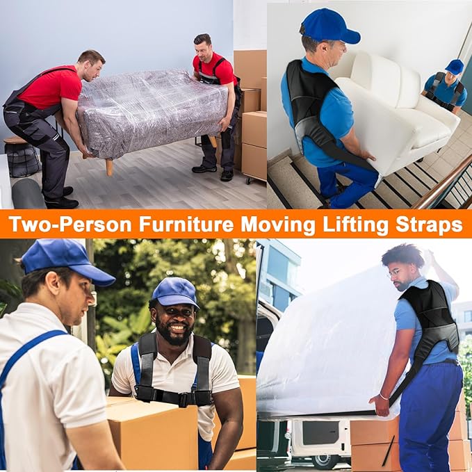 Furniture Moving Straps with Chest Buckle, 2-Person Lifting and Moving System, Adjustable Carrying Moving Shoulder Strap for Furniture, Appliances, Mattresses Heavy Objects up to 1000lbs