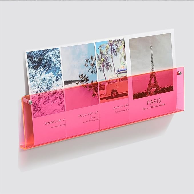 ROYALITA 2-Pack Acrylic Magazine Holder Brochure Holder, Pink 24 Inch | Record Magazine Rack, Fashion Floating Bookshelf, Literature Storage Rack for Waiting Room, Living Room, Office
