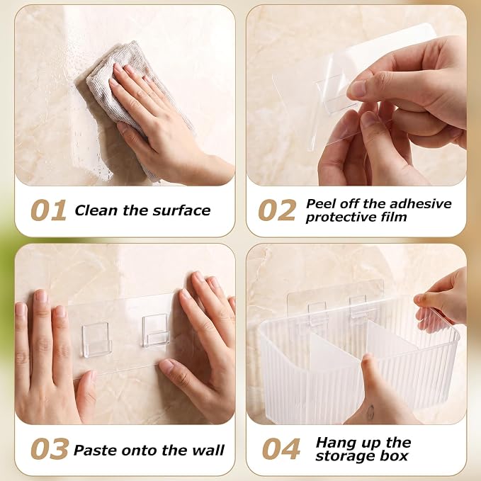 14 Pack Cabinet Door Organizer Adhesive Wall Mount Storage Bins Makeup Containers Stackable Organizer Basket for Kitchen Cabinets, Bathroom, Pantry, Office, Refrigerator (Frosted Clear)