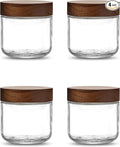 Danmu 12 oz Overnight Oats Containers with Lids,Glass Jars with Lids 4 Pack | Wooden Lid,Mason Jars 12 oz with Lids,Meal Prep,Yogurt,Leak-proof,Dishwasher Safe(remove lids),Fridge Safe,Portable