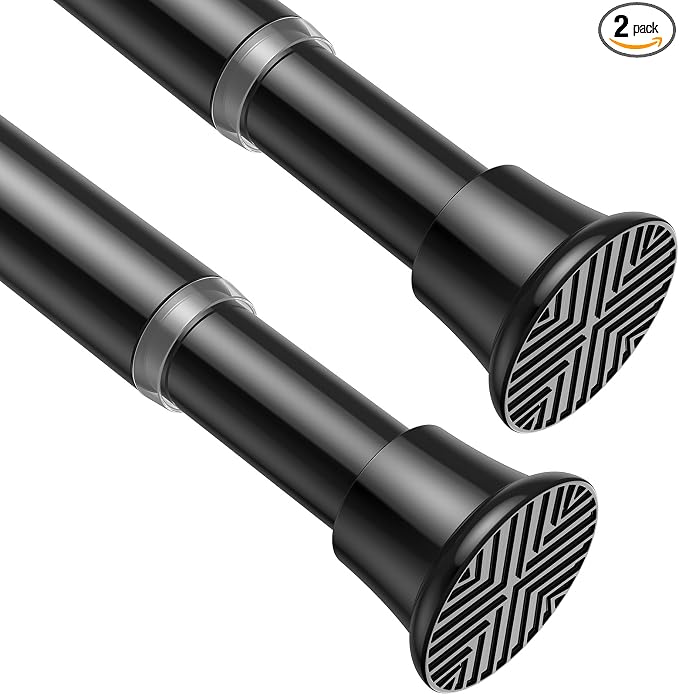 2Pcs Tension Curtain Rod,31-62 Inches Black Shower Rod | No Drilling Installation,11 lbs Max Load,7/8inch Spring Rod Diameter, Adjustable for Doorway, Closet, Kitchen,Bathroom