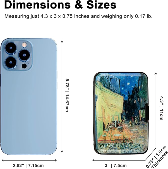 Credit Card Holder Wallet for Women Men RFID Blocking Small Metal Business Aluminum Protector Sleeves Slim Mini Cards Case (Cafe Terrace at Night by Vincent Van Gogh)