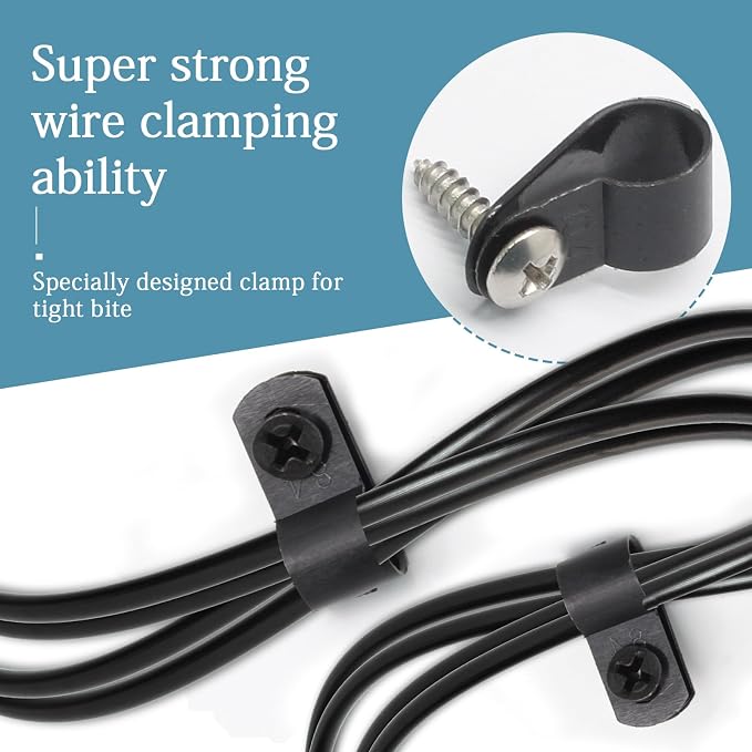 100 Pcs 3/8 Inch Black Nylon Screw Mounting Cable Clip Wire Clamp | R-type, 10.4mm, Wire Management, Stainless Steel Screws Included