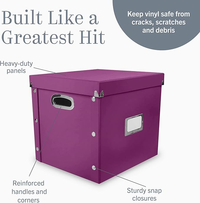 Snap-N-Store Vinyl Record Storage Box - 12" - 1 Pack- Crate Holds up to 75 Vinyl Albums - Berry