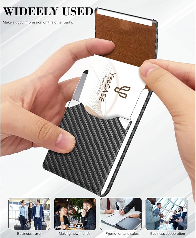2Pack Leather Stainless Steel Business Card Holder, Metal Slim Business Card Case for Women or Men, Pocket Business Card Carrier with Prints, Magnetic Closure, RFID Blocking