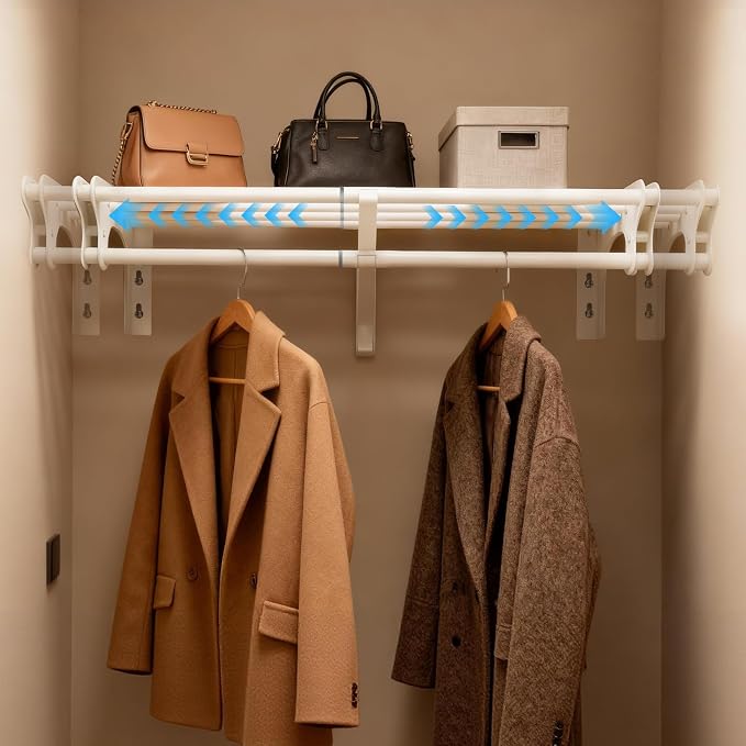 Closet Shelf with Hanging Rod, 40-73'' Expandable Closet Rod with Shelf | Wall Mounted & Side Wall Mounted, Steel Closet Shelves Clothes Rack, Holds 220 lb Heavy Duty Closet Rod DIY Divider Separtor