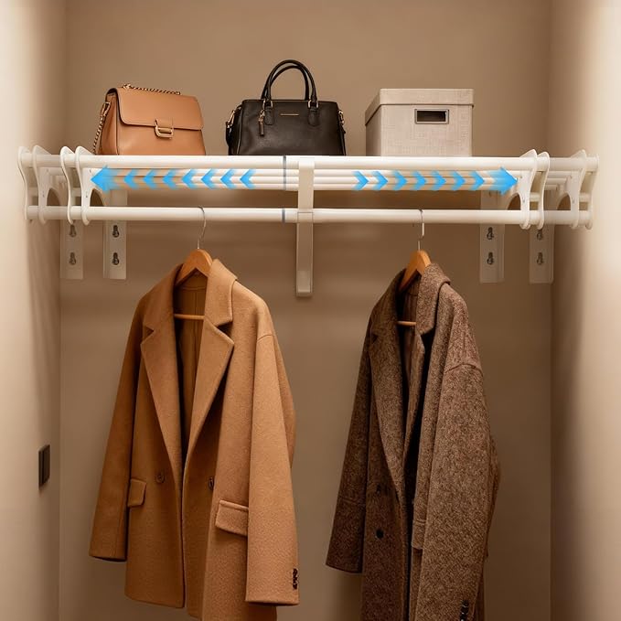 Closet Shelf with Hanging Rod, 28-48'' Expandable Closet Rod with Shelf | Wall Mounted & Side Wall Mounted, Steel Closet Shelves Clothes Rack, Holds 220 lb Heavy Duty Closet Rod DIY Divider Separtor