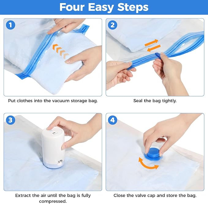 10 Pack Combo Travel Vacuum Storage Bags with Cordless Electric Vacuum Pump | Portable, Vacuum Seal Bags for Clothing Travel, Fast Charging, Space Saver, Low Noise, Luggage Clothes Bedding Moving Storage