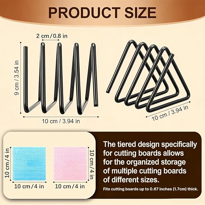 Cutting Board Organizer, Vertical Metal Stand | Kitchen Countertop and Cabinet Holder for Chopping Boards, Baking Sheets, Trays and Plates, Includes 2 Sponges and 1 Hook