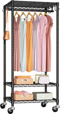 FUTASSI Rolling Clothes Rack, Clothing Racks for Hanging Clothes, Black | P6 Mini Heavy Duty Garment Rack with Wheels, Freestanding Portable Closet Rack with Shelves, 23.6 In Wide, Max Load 360 LBS