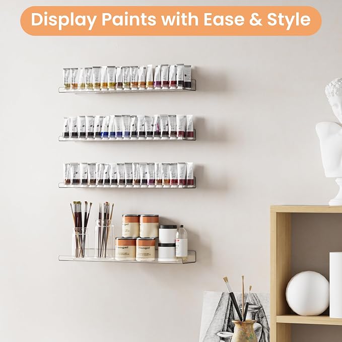 upsimples 23.6" Acrylic Shelves for Wall Storage and Organizer, 2 Pcs | Extended Shelf for Picture, Skincare, Perfume, Bag, Kitchen Spice Rack, Kids Bookshelf, Invisible for Displaying, Room Décor
