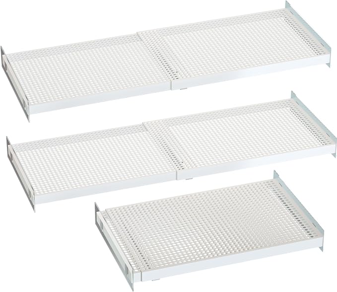 Expandable Closet Shelves, 3 Pack Adjustable Metal Closet Organizers and Perforated Storage Shelves for Wardrobe, Kitchen Pantry, Shoe Rack, (White,11.8" D x 17"-31" W,3PCS)