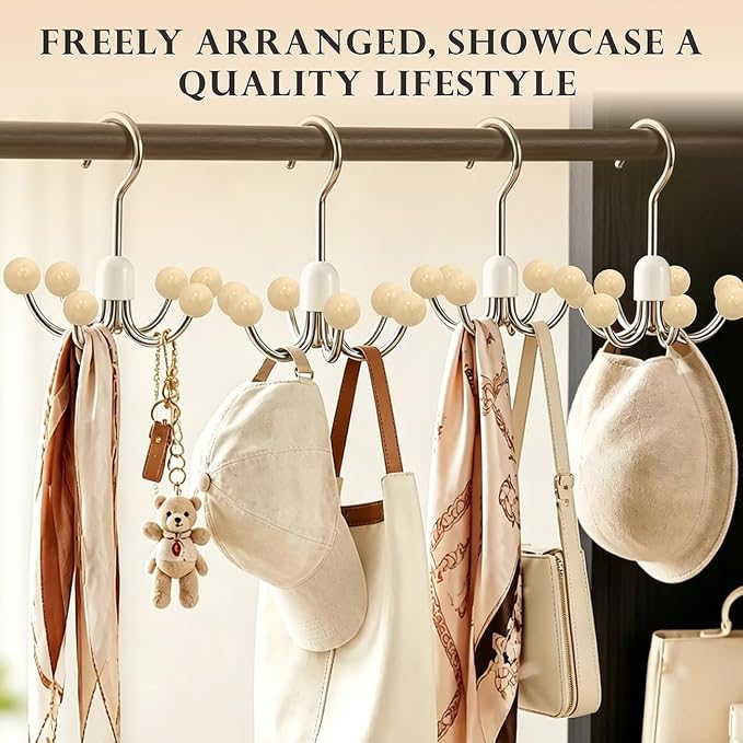 360° Swivel Hoodie Hangers with 6 Cedar Balls, Closet Organiser for Bras, Scarves, Belts, Purses & Accessories Storage-Apricot (1 Pack)