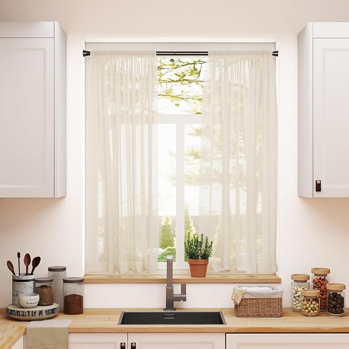 2Pack Spring Tension Curtain Rod 24 to 46Inch, Black Tension Rod for Windows Shower Curtain Rods No Drilling Expandable Adjustable Curtain Rods for Windows,Doorway,Bathroom,Closet
