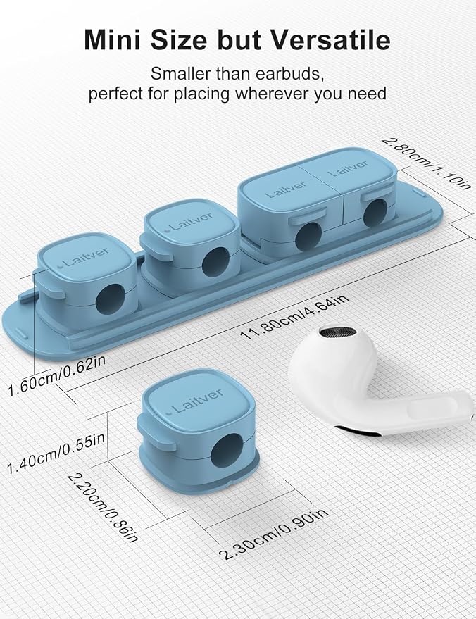 6 Pack Magnetic Cable Clips [1s Open/Lock], Cord Organizer Holder | Strong Adhesive Desk Cable Management- Organize Charging Cords Neatly for Home, Office, Car,Desk, Nightstand-Peak Blue