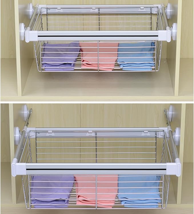 Telescopic Pull-Out Storage Basket – Stackable & Detachable Cabinet Organizer for Kitchen, Office & Wardrobe – Versatile White Drawer (914x460x170mm)