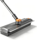 360° Rotatable Floor Scrub Brush - 55 Inch Adjustable Long Handle 2in1 Scrub Squeegee Hidden Hair Catcher V-Type Gap Cleaner for Bathroom Kitchen Patio (Gray)