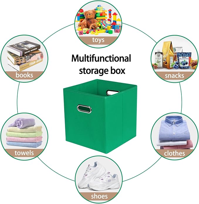 Fabric Cloth Storage Bins,Fabric Cube Bins Organizer with Dual Handles Foldable Cube Storage Baskets for Home Bedroom Storage,Set of 3,(Green)