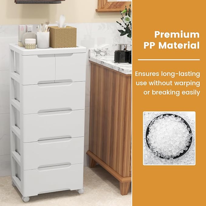 LOKO 6-Drawer Plastic Rolling Storage Cart (16"x13"x38") | Mobile Storage Cabinet | Vertical Storage Tower Container Unit | 4 Universal Wheels | For Living Room, Home Office