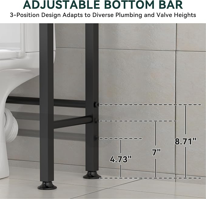 GloTika 4-Tier Over The Toilet Storage with Paper Holder and 4 Hooks - Metal Over Toilet Bathroom Organizer Shelf, Freestanding Bathroom Cabinet for Laundry/Living Room (69.3" H, Black Brown)