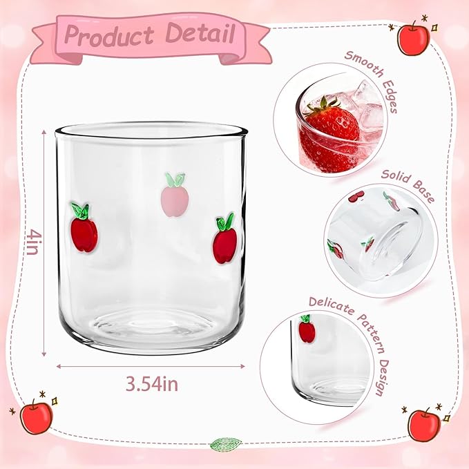 14 Ounce Icon Juice Glasses, Aesthetic Cocktail & Old Fashioned Drinking Glasses, Iconic Clear Glass Cups for Women, Sister, Friend & Party Gifts (Apple)