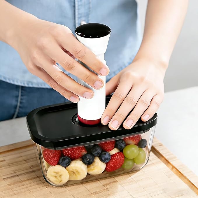 Glass Vacuum Containers for Food Fresh & Save Storage, Made For Compact Vacuum Sealer, 3pcs Mixed Set Small, Medium, Large With Handheld Vacuum Sealer Machine