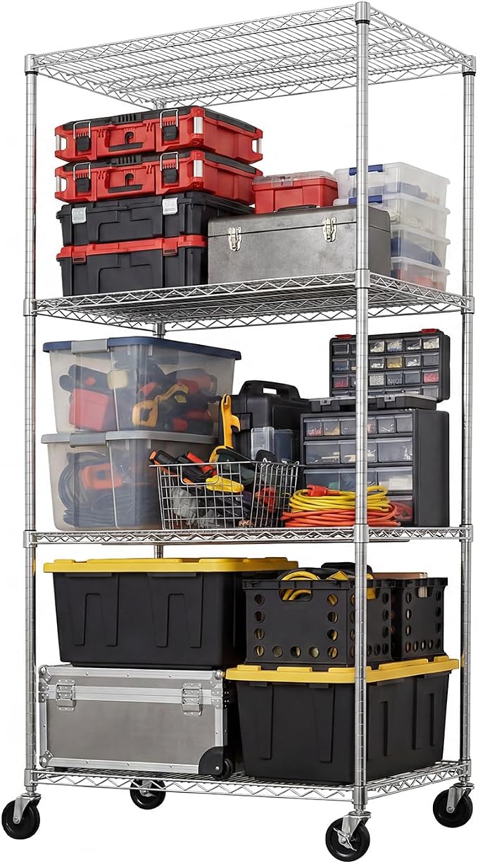 SafeRacks NSF 4-Tier Heavy Duty Steel Wire Rack w/Wheels (36"x24"x72")