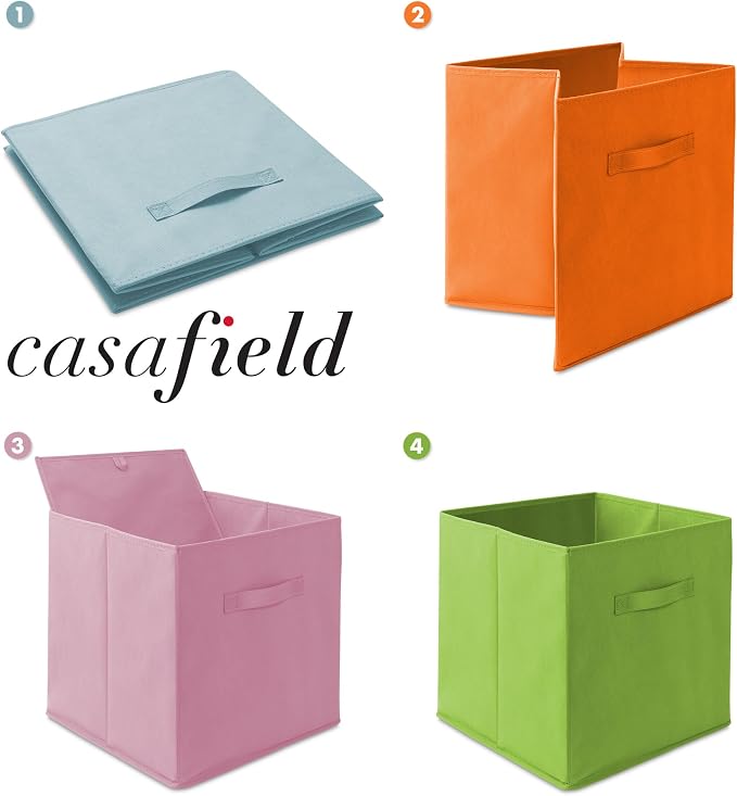 Casafield Set of 6 Collapsible Fabric Cube Storage Bins, Multicolor - 13" Foldable Cloth Baskets for Shelves, Cubby Organizers & More