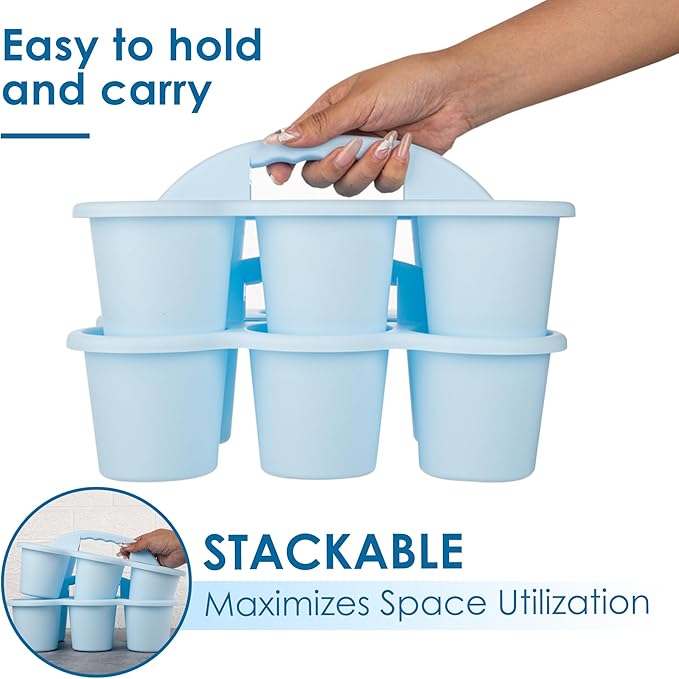Classroom Caddy for School, Kidsroom, Pencil Holder, Plastic Cup Caddy for Drink Delivery, Blue, 4 Pack