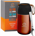 ENERGIFY Vacuum Insulated Food Jar. Large 24oz Bowl incl. Folding Spoon, Cup. Wide Mouth Keep Hot & Cold Drinks Soup Lunch Container for Adults. BPA-Free Stainless Steel, Leak Proof Red Mahogany
