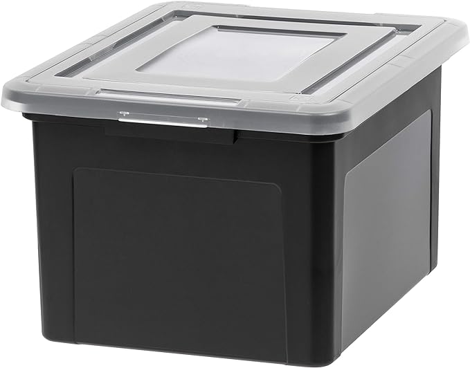 IRIS USA 35 Qt. Letter/Legal File Box with Latching Lid, Black | Protect important documents, letter and legal files with secure storage for home offices, moving, and long-term organization
