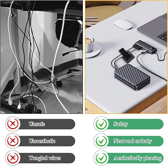 Bewudy 80 Pcs Hook and Loop Cable Straps, Self Adhesive Hook and Loop Cable Ties, Cables Management Wire Organizer Under Desk, Cord Organizers for Desk Home Office Essentials(Black)