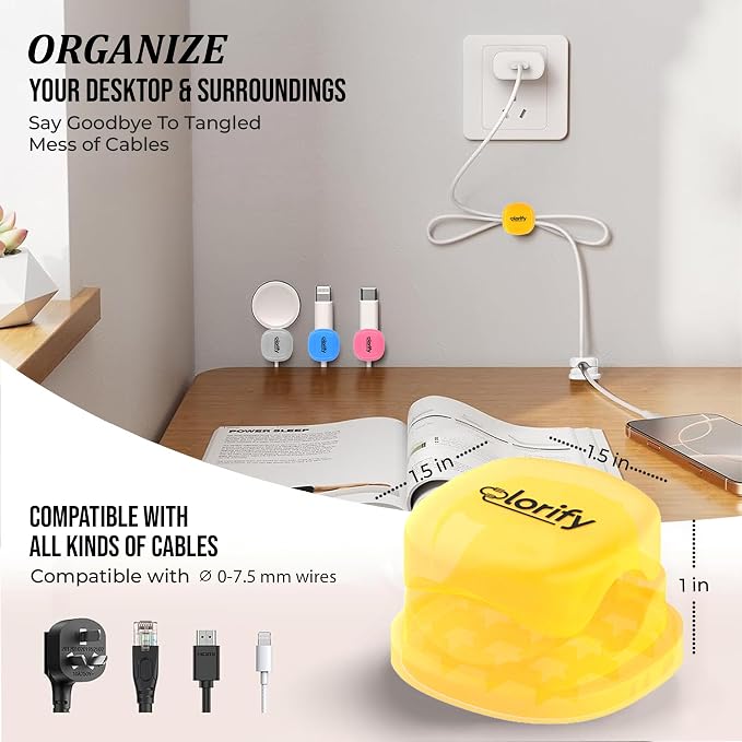 12 Pack Rotatable Spring Cable Clips, Adhesive Cord Holders for Desk, Nightstand, Laptop, Phone Charging Clips & Car Cable Organizer for Home & Office (Multicolour)
