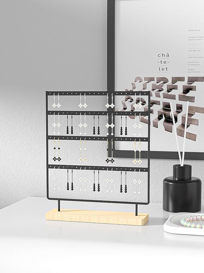 Julysky Earring Holder Organizer, Earring Stand, 4 Layers, Black