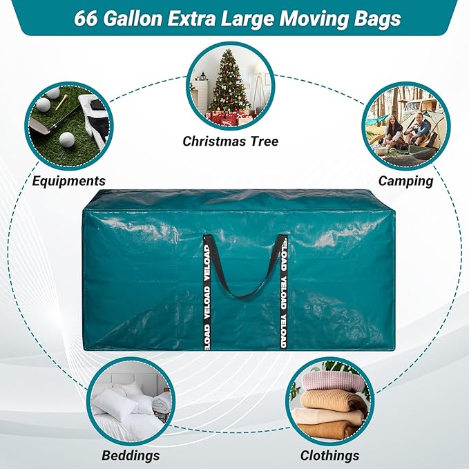 66 Gallon Extra Large Storage Bags 2 Pack – Black XXL Heavy Duty Waterproof Moving Tote Bags for College Dorm, Travel, Clothes & Bedding Foldable Zippered Duffle with Handles