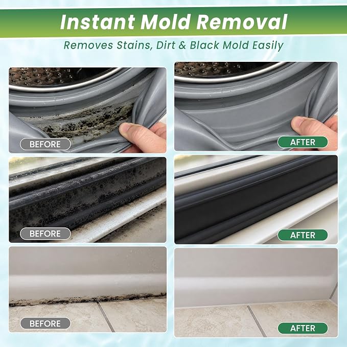 Mold-Stain Remover Gel for Washing Machine Seal & Bathroom – Low Odor Gel for Front Load Washer Gasket, Shower Grout, Caulk, Silicone Sealant, Tile & Kitchen Sink