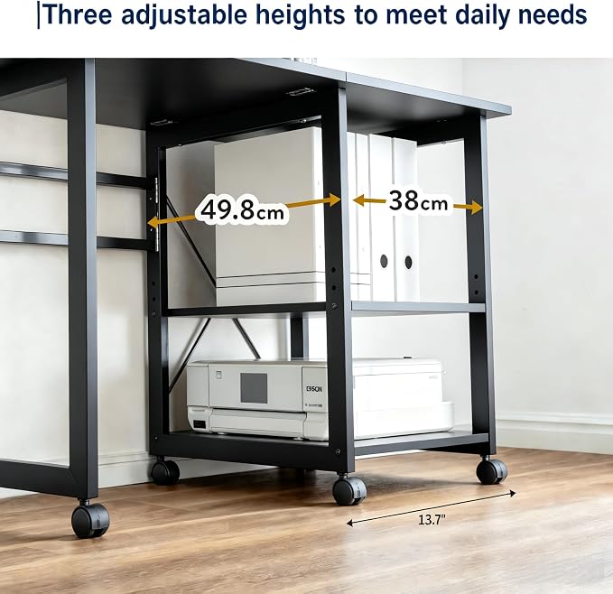 Garvee Folding Desk with Wheels, 31.5" Foldable Computer Desk with Storage Shelf, Space Saving Rolling Home Office Desk for Small Spaces, Portable Writing Table with Side Organizer, Black