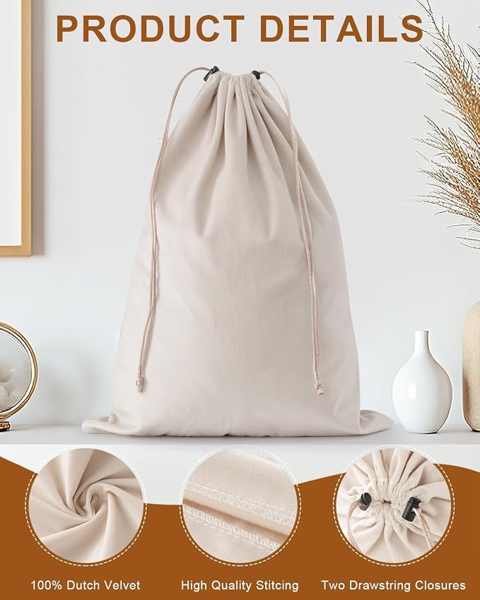 2 Pcs Shoe Bags for Travel, Dust Velvet Bags, Beige, 17.3x12.6 Inch | Washable & Reusable Travel Shoe Bags, Dustproof Shoe Bags with Drawstring Closure, Suitable for Travel, Home Storage
