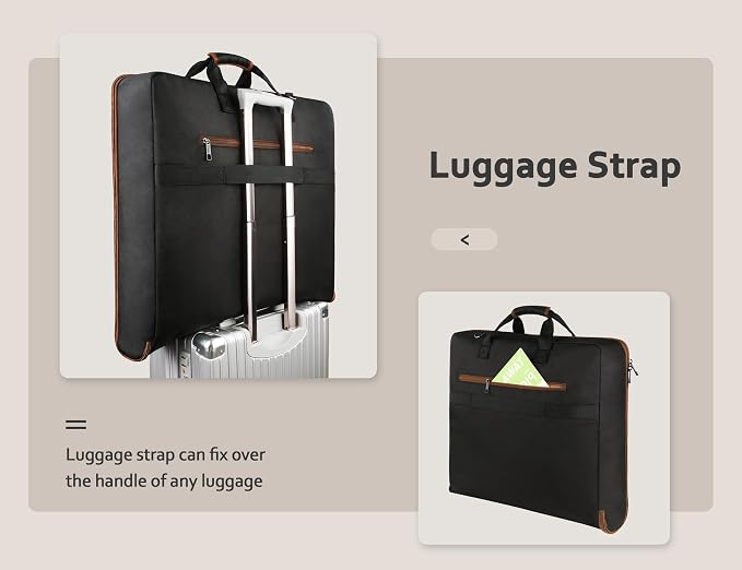 MATEIN Suit Carry On Garment Bag for Travel, Suit Bag with Adjustable Strap | Waterproof, Foldable Garment Luggage, Large Compartment, For Women, For Carrying Clothes, Black Stripe
